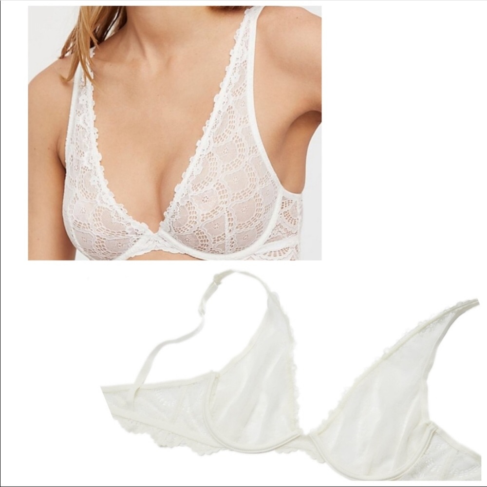 Intimately Free People White Lace Plunge Bra